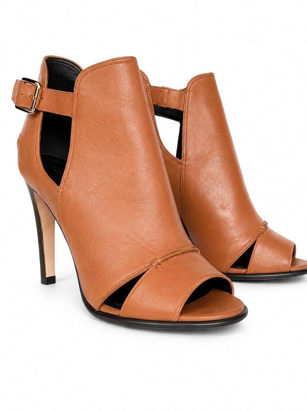Coach Cognac Leather Peep-Toe Heel Booties
